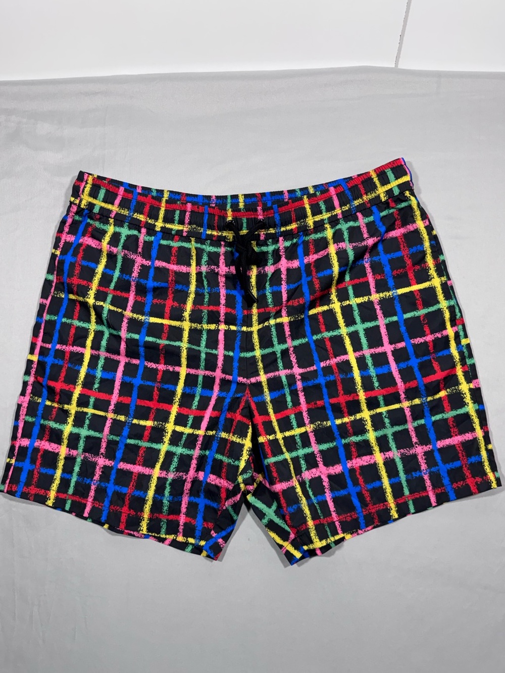 Teddy Fresh Rainbow Plaid Swim Trunks Size Large
